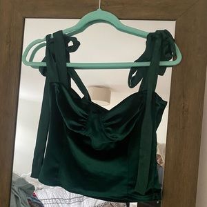 Pretty Garbage Green Velvet Shoulder Tie Top